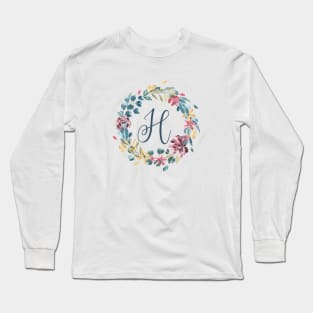 Floral Monogram H Colorful Full Blooms Long Sleeve T-Shirt